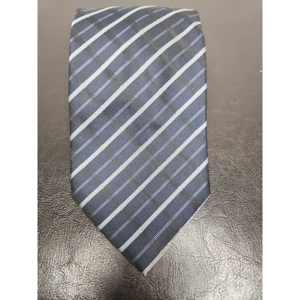 Burberry London Mens Silk Tie Navy Blue Light Blue Striped Made in Italy
